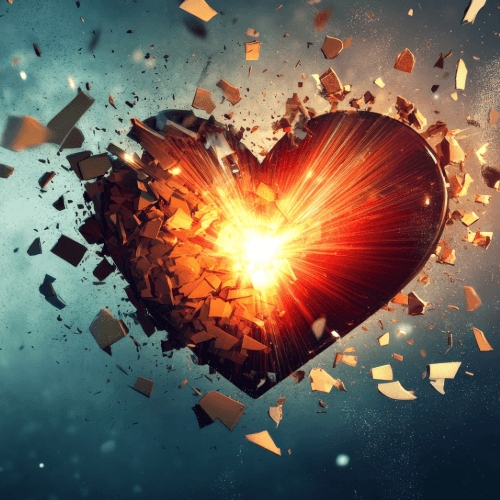 Corazón estallando que representa una crisis emocional
