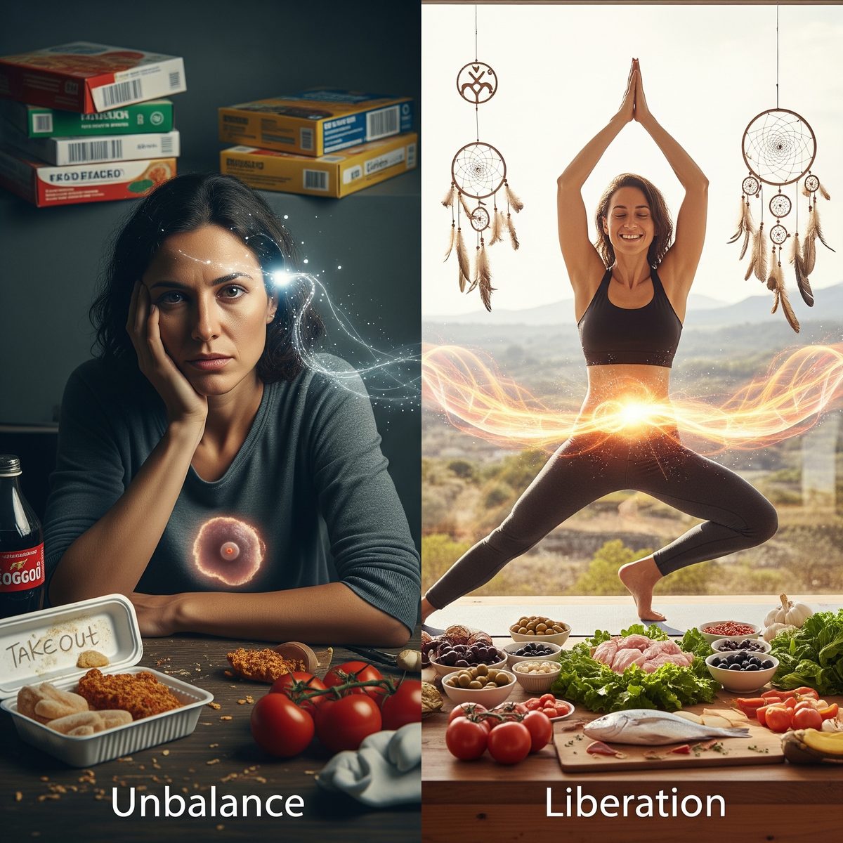Desequilibrio frente a liberación: de la comida procesada y el agotamiento a una vida equilibrada y holística